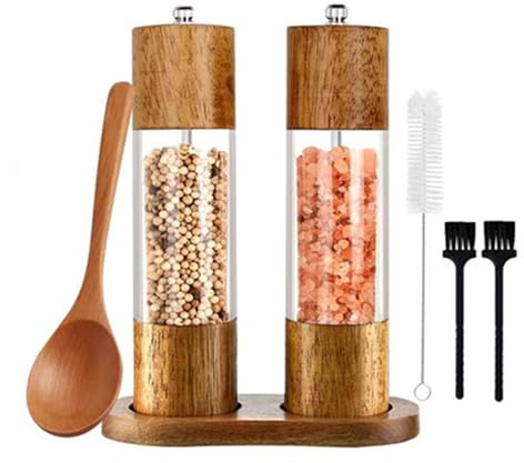 Juego de molinillo de especias manual, molinillo de y pimientos de grosor ajustable, utensilios de cocina de acrílico transparente para cocineros caseros, molienda de especias finas