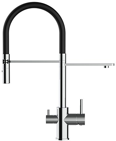 Mélangeur évier robinet cuisine 3 voies bec NOIR orientable et douchette 2 jets pour l'eau chaude et froide - bec tournant indépendant pour l'eau filtrée - pour tous les systemes de filtrage d'eau