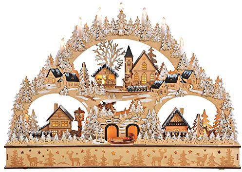 matches21 Schwibbogen 3-Fach Weihnachtsdeko 3D Winterszene LED Kerzen Lichterbogen Batteriebetrieb Holz 1 STK 60x42 cm