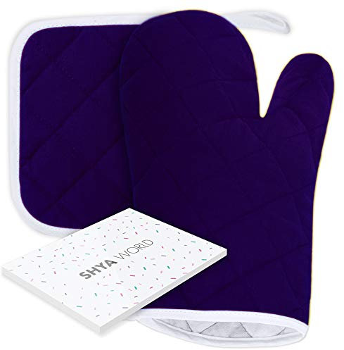 ShyaWorld Guanti da cucina Forno Pack Guanti resistenti al calore di design per cucinare, cuocere, barbecue., 1 set blu., Taglia unica