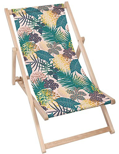 DreamRoots Liegestuhl Klappbar Holz aus Buchenholz, bis 130 kg belastbar, 3-Fach verstellbare Rückenlehne, waschbarer Polyesterbezug