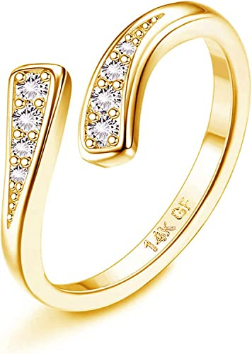 Jstyle 14k Gold Filled Toe Rings for Women Adjustable Toe Ring Band Rings Cubic Zirconia Daisy Flower Gold Toe Rings Summer Beach Foot Feet Jewelry Cute Toe Ring