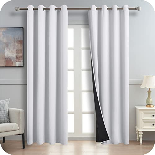 MRTREES Vorhang Weiß-grau Blickdicht 2er Set Gardinen mit Ösen 100% Verdunklungsvorhänge 225 cm Lang, Vorhang Schalldämmend 140 cm Breit, Thermogardinen Kälteschutz Vorhang Jugendzimmer