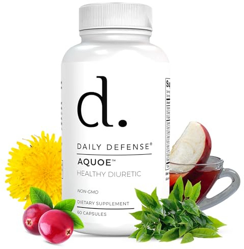 Daily Defense Diuretic Pills - Cranberry with Green Tea, Dandelion, Apple Cider Vinegar & More - AQUOE Water Away for Bloating & Fitness - Water Pills - 1 Pack, 60 Count