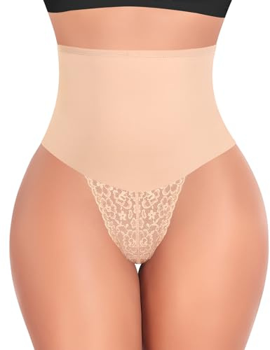 YARRCO String Gainante Ventre Plat Invisible Taille Haute Lace Culotte Dentelle Slip Gainante Amincissante Culottes Sculptantes Femme Tanga Gainante Shapewear Thong Body Shaper (#1 Beige,3XL)