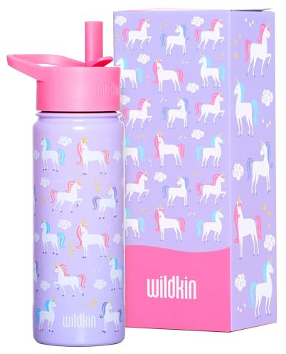 Wildkin Kids Water Bottle Stainless Steel 530ml BPA Free Leakproof Insulated Easy Clean Unicorn