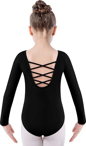 DANSHOW Girls Black Long Sleeve Ballet Leotard for Dance(5028-06-L)