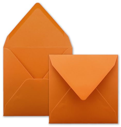 50x Quadratische Briefumschläge in Terracotta (Orange) - 15,5 x 15,5 cm - ohne Fenster, mit Nassklebung - 110 g/m² - Für Einladungskarten zu Hochzeit, Geburtstag und mehr - Serie FarbenFroh