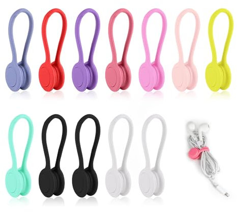 12 Piezas Bridas Magnéticas para Cables, Bridas Magnéticas de Silicona Reutilizables, Bridas Magnéticas Multicolor para Organizar USB y Auriculares
