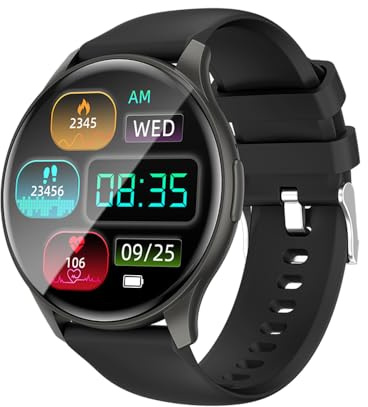 SLuB Smartwatch Talking 1,43 tum stor pekskärm Bluetooth 5,3 musikspelare sportklocka IP67 damm- och vattentålig sömnmonitor lång batteritid (svart)