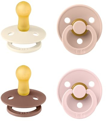 BIBS Colour Dummy, 0-6 Months, 4-Pack, Ivory/Sand/Vanilla/Dark Oak | Natural Rubber Latex | Size 1 | BPA-Free | Made in Denmark | High Teat Acceptance | Airflow Holes | Comfort Shield