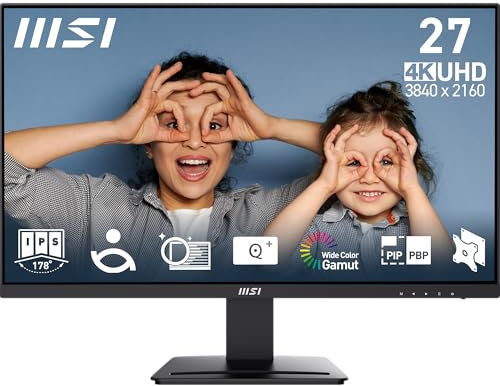 MSI Pro MP273U Monitor Profesional UHMSI Pro MP273U UHD de 27, Panel IPS 4K 3840 x 2160, Pip/PBP, 60Hz, 300 nits, Anti-Glare, Altavoces Integrados, Inclinación Ajustable, HDMI 2.0b, DP (1.4a), Negro