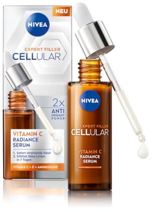 NIVEA CELLULAR Expert Filler Vitamine C Radiance Sérum de soin léger avec vitamine E Soin du visage pour rides lissées et peau radieuse 30 ml