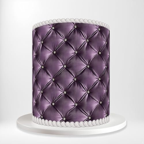 Purple Quilted Diamond Stitch Crystal Studs Padded Wrap Around Print A4 Edible Paper Icing Sheet Cake Topper Side Ribbon Border Decor for Personalised Themed Decorations 6V