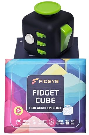 FIDGYB Cube Fidget Stress Relief Toy for Adults & Kids, Smooth, Quiet Sensory Toy for Anxiety, Focus & ADHD Idea[Black_Green]