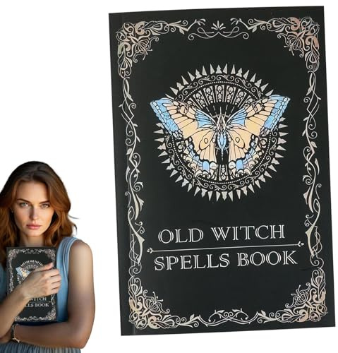 Stavbok för häxor, Book of Spells | Antik pappers anteckningsbok med riktiga trollformler | Häxtillbehör, Halloween -, vintage journalproprock för män, kvinnor