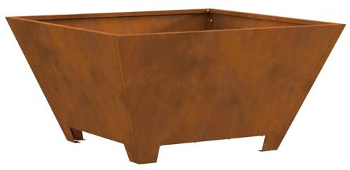 vidaxl weathering steel firepit -ic outdoor fire bowl -square fire pit grill -60x30cm - patio fireplace