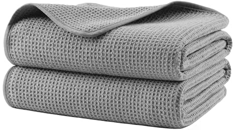 Polyte - 380 gsm Toalla de baño de Microfibra antipelusa - Secado rápido - Punto gofrado - Grande: 152,4 x 76,2 cm - Pack de 2