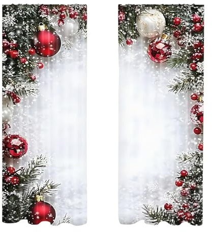 LearnLyrics Juego de Dos Cortinas navideñas de Invierno para salón: Cortinas Decorativas Estampadas, Telas con Motivos de Copos de Nieve, cortinass Festivas para Ventanas, | Cortina de Tela