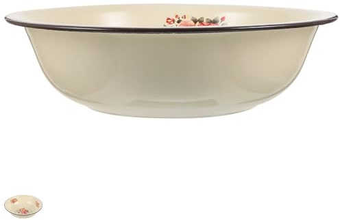 Cuenco Esmaltado Vintage Beige de Cocina, Multifunción Antideslizante | Acabado Retro, Fondo Hundido Estable, Uso Doméstico Versátil, una Pieza para Mezclar y Servir Estilo Aleatorio