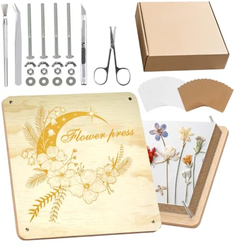 Stor blompress för vuxna, 25 x 25 cm 10 lager trä blompresskit, mån-blommig design konst och hantverk kit för pressade blommor hantverk scrapbooking
