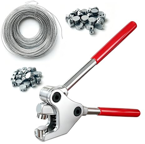 PDKKFF Set de Tenazas para Precintos, Tenazas de Plomo con 60 Precintos Redondos y 40 Metros de Alambre para Precintos, Precintado de Contadores de Electricidad, Agua, Gas, Apto para Logística