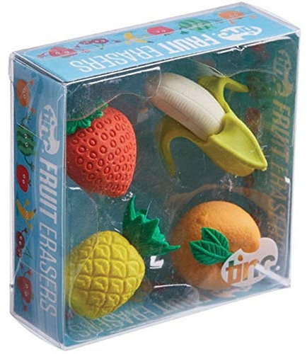 Tinc, Lot de 4 Gommes Fantaisie, En Forme de Fruit, pour Enfants, Correction Facile des Erreurs, Utilisation à L'École et Aux devoirs, Emballage Cadeau Coloré, Gommes à Crayons