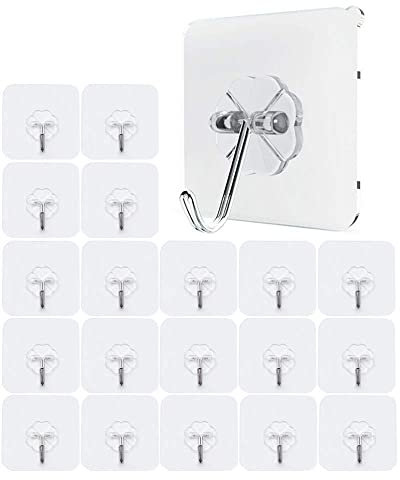 JZK 20 x Fuerte ganchos adhesivos gancho pared transparente carga 10KG max gancho de plástico para baño cocina pared puerta nevera techo armario