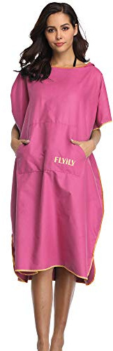 FLYILY Serviette Poncho Ultra légère et, Surfing Changement Serviette Robe avec Capuche Microfibre(RoseRed,L)