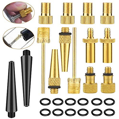 EMAGEREN 26 Stück Fahrradventil Adapter AV DV SV Fahrrad Ventiladapter Fahrradpumpen Kompress Dunlop Autoventil Sclaverandventil mit Dichtring Fahrrad Ventil Set für Fahrradpumpe Standpumpe Luftpumpe