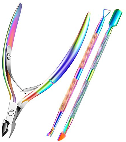 Cuticle Trimmer Cuticle Remover with Cuticle Pusher, XUNXMAS Professional Stainless Steel Durable Pedicure Manicure Tools Cutter Nipper Scissor Clipper for Fingernails and Toenails Dead Skin