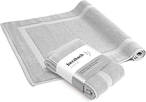 herzbach home Badvorleger 100% Baumwolle (Silbergrau, 50 x 80 cm 2er Pack)