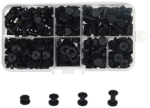120 Set Chicago Screw Posts, Rivet Chicago Binding Screws, Metal Rivet Replacement Repair for Bags, Craft, Collar, Harness, Luggage, Purse, Dog Lead, Backpack, Belt (Black)