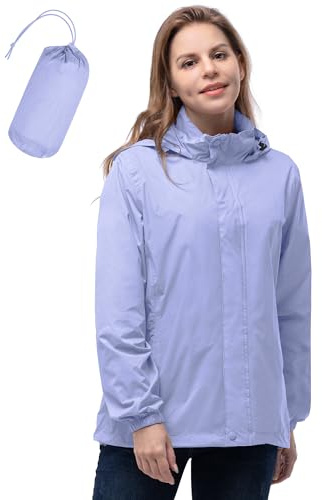 33,000ft Women's Waterproof Rain Jackets Packable Foldaway Hooded Rain Coat | Lightweight Windbreaker, Cycling Jacket, Breathable Trenchcoat with Stowaway Hood and Zipper Pockets for Hiking