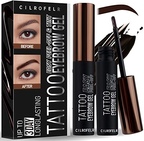Cilrofelr Tattoo Peel Off Eyebrow Gel, Easy Tattoo Brow Peel Off Gel, Last Up to 3 Days, Waterproof, Transfer-proof, For Fuller & Defined Looking Brows, Dark Brown (2 Pack)
