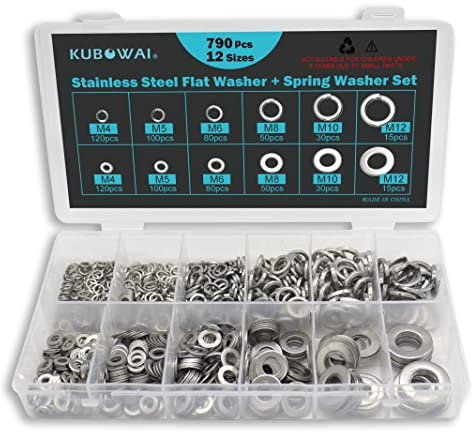KUBOWAI Lot de 790 Rondelles à Ressort en Acier Inoxydable, Ensemble D'entretoises à Ressort Plat avec Boîte de Rangement (12 Tailles)
