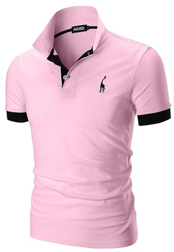 AIOIDI Polo Coton à Manches Courtes pour Homme avec Broderie Girafe Rugby T-Shirt Rose 5XL