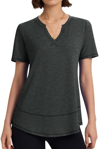 Kistore Black Top Womens V Neck Workout Shirts Short Sleeve Gym Tops Moisture Wicking Fitness Activewear S