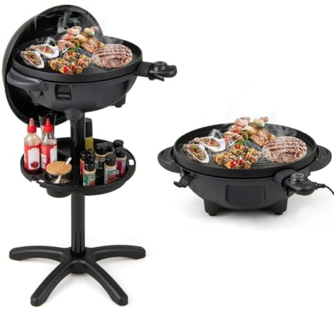 TANGZON Electric BBQ Grill with Removable Stand and Dual Cooking Plate