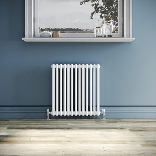 ZANOFIRA White Traditional Radiator Cast Iron Style Double Column Colosseum Horizontal Designer Radiator Central Heating Panel Rad for Bathroom, Living Room and Kitchen, 600x605mm