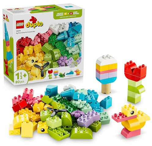 LEGO DUPLO Scatola Creativa Colorata - Giochi Didattici per lo Sviluppo della Motricità Fine - con Mattoncini con Numeri, Animali, Veicoli e Cibo - Regalo per Bambini e Bambine da 1 Anno in su - 10479