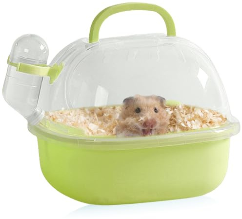 Transportbox Hamster con botella de agua, 20 x 18 x 19 cm, portátil, para animales pequeños, jaula de transporte con ranuras de ventilación, caja de viaje, jaula de transporte para jerbos, ratones