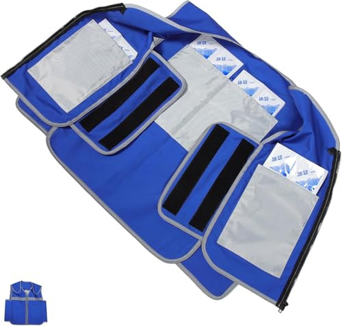 Gilet de refroidissement pour femmes et hommes de grande taille bleu avec poche isotherme pour l’été - Gilet de refroidissement réutilisable pour le travail en extérieur et la protection contre la