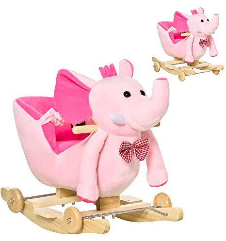 HOMCOM Plush Baby Ride on Rocking Horse 2 In 1 for Kids 18+ Months Pink