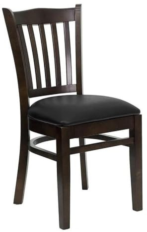 BOWERY HILL Modern Dining Chair, Solid European Beech Hardwood Frame, Black Vinyl Upholstered Seat, Walnut Finish, Vertical Slat Back, Commercial-Grade Restaurant or Home Seating, 34.5 H x 17.5 W x