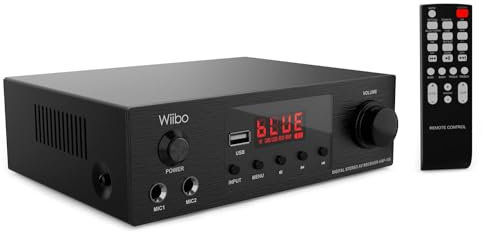 AMP Wiibo -100 - Amplificateur audio HIFI - Connexion Bluetooth - Réponse linéaire avec 50W + 50W Power - Microphone et USB Entrées - Amplificateur HIFI avec lecteur MP3 et Radio FM