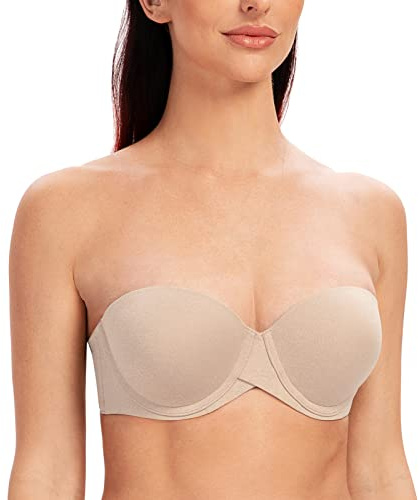 MELENECA Women's Underwire Multiway Anti-Slip Stay Put Padded Push Up Strapless Bra Pale Nude Heather 34F