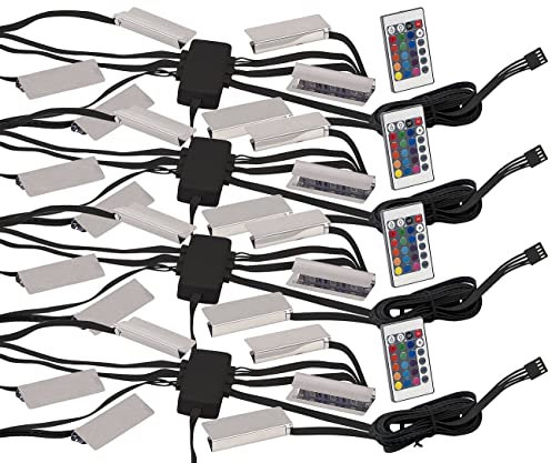 Lunartec Regal Lichtleisten: 4er-Set LED-Glasbodenbeleuchtungen: 24 Klammern mit 72 RGB-LEDs (Schrankbeleuchtung Glasboden, Vitrinenbeleuchtung RGB)
