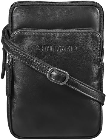 STILORD 'Elin' Brustbeutel Leder groß Brusttasche für Herren Damen Handy Umhängetasche aus echtem Vintage Leder, Farbe:schwarz