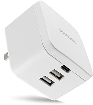 Philips iPhone USB Wall Charger Block, 20W 1 USB C Port, 2 Type A Port Charging Block for iPhone 15, 14, 13 Series, iPad, Power Adapter Cube, Foldable Plug Charging Box, DLP1032Q/37